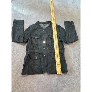 Will Smith Women's Utility Military Denim Jacket Size L Black Button Up Casual S